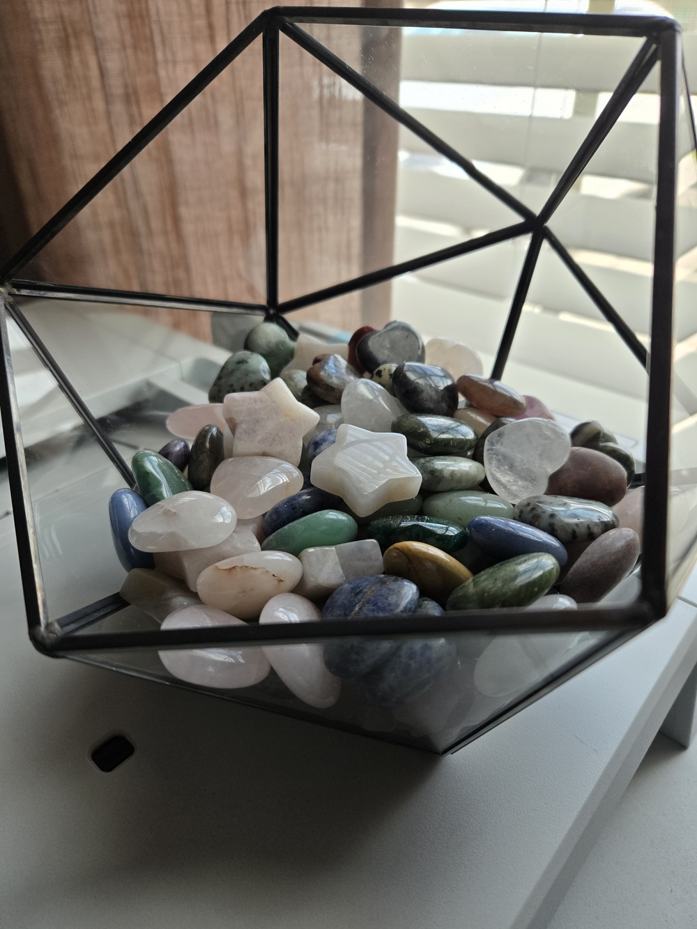 Decorative Glass Terrarium Filled with Mixed Polished Gemstones - Multicolor